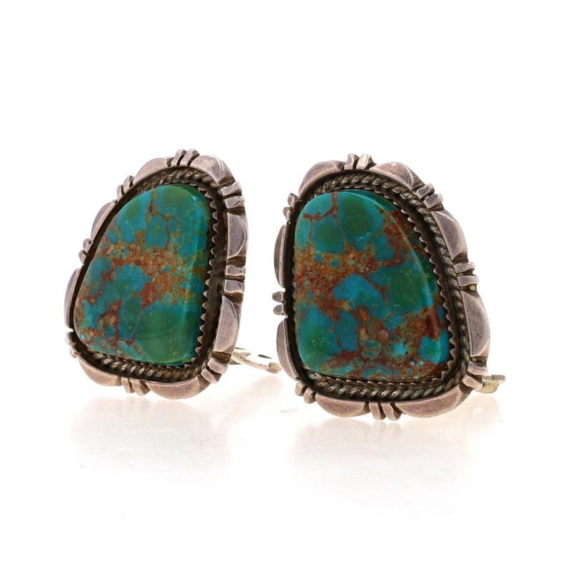 Mixed Cut Native American Larry Sandoval Navajo Turquoise Large Stud Earrings 925 Clip-Ons For Sale