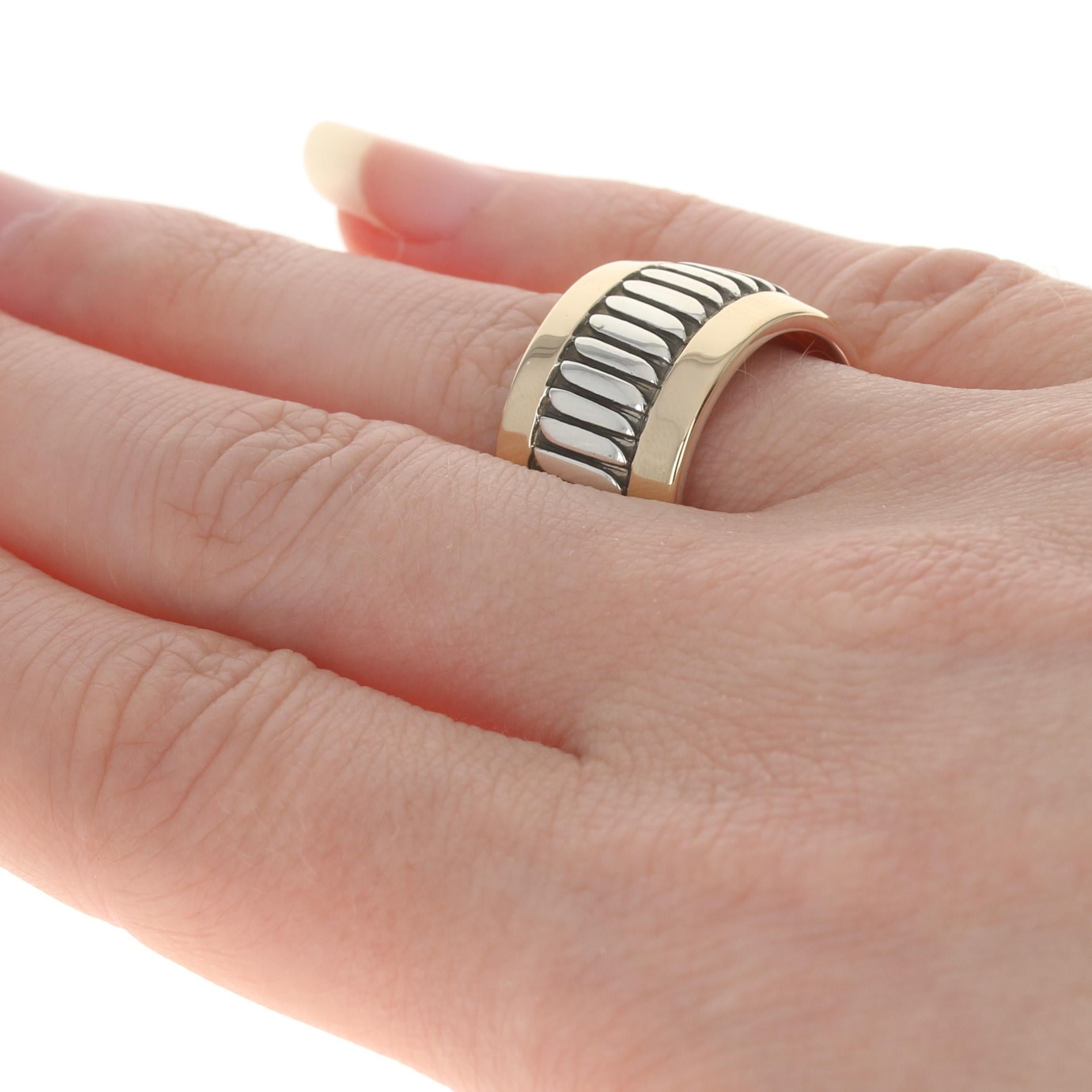 Native American Leonard Schmallie Navajo Sterling Yellow Gold Band 925 14k Ring 4