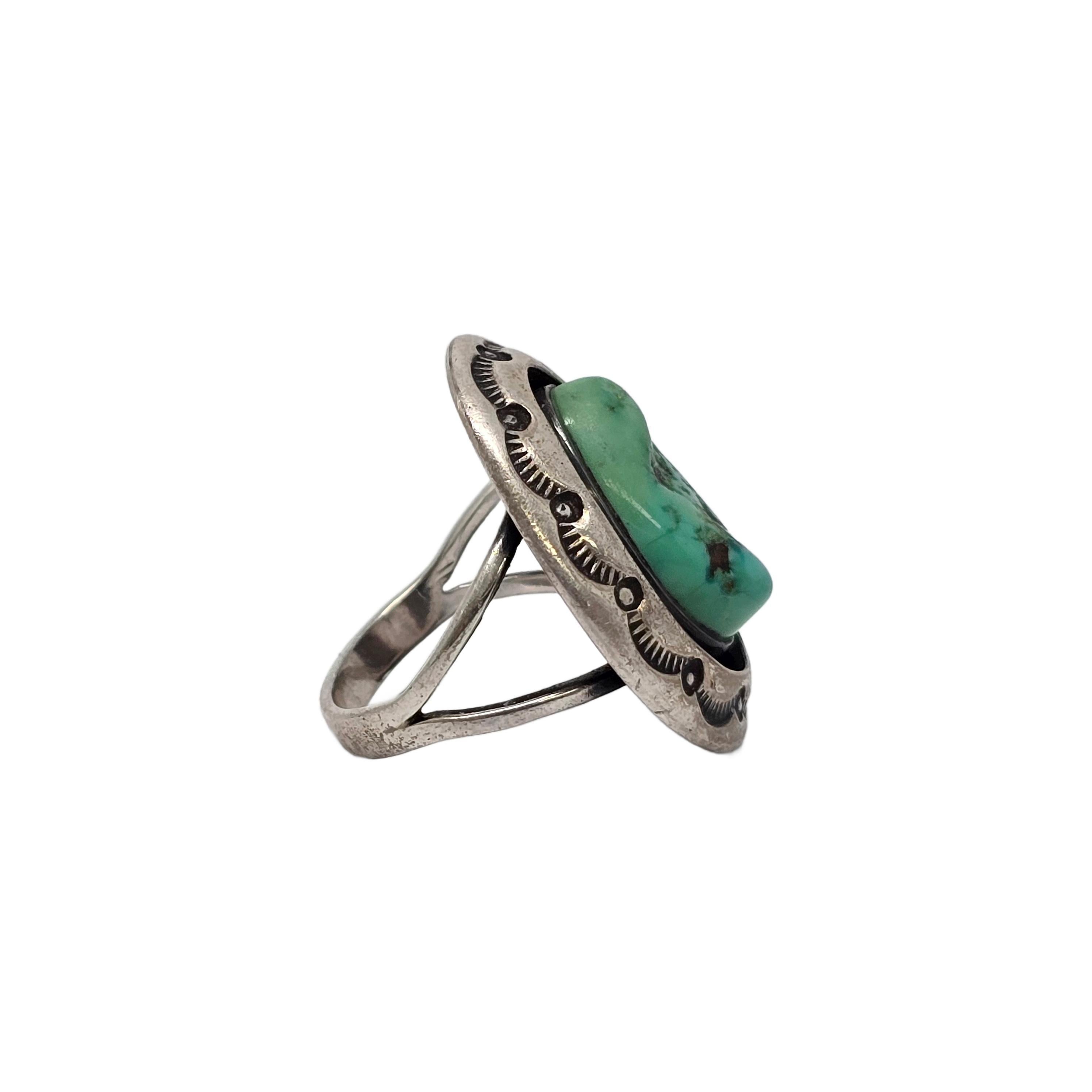 Native American LeRoy Begay Shadowbox Silver Turquoise Ring Size 7 3/4 #19871 In Good Condition In Washington Depot, CT