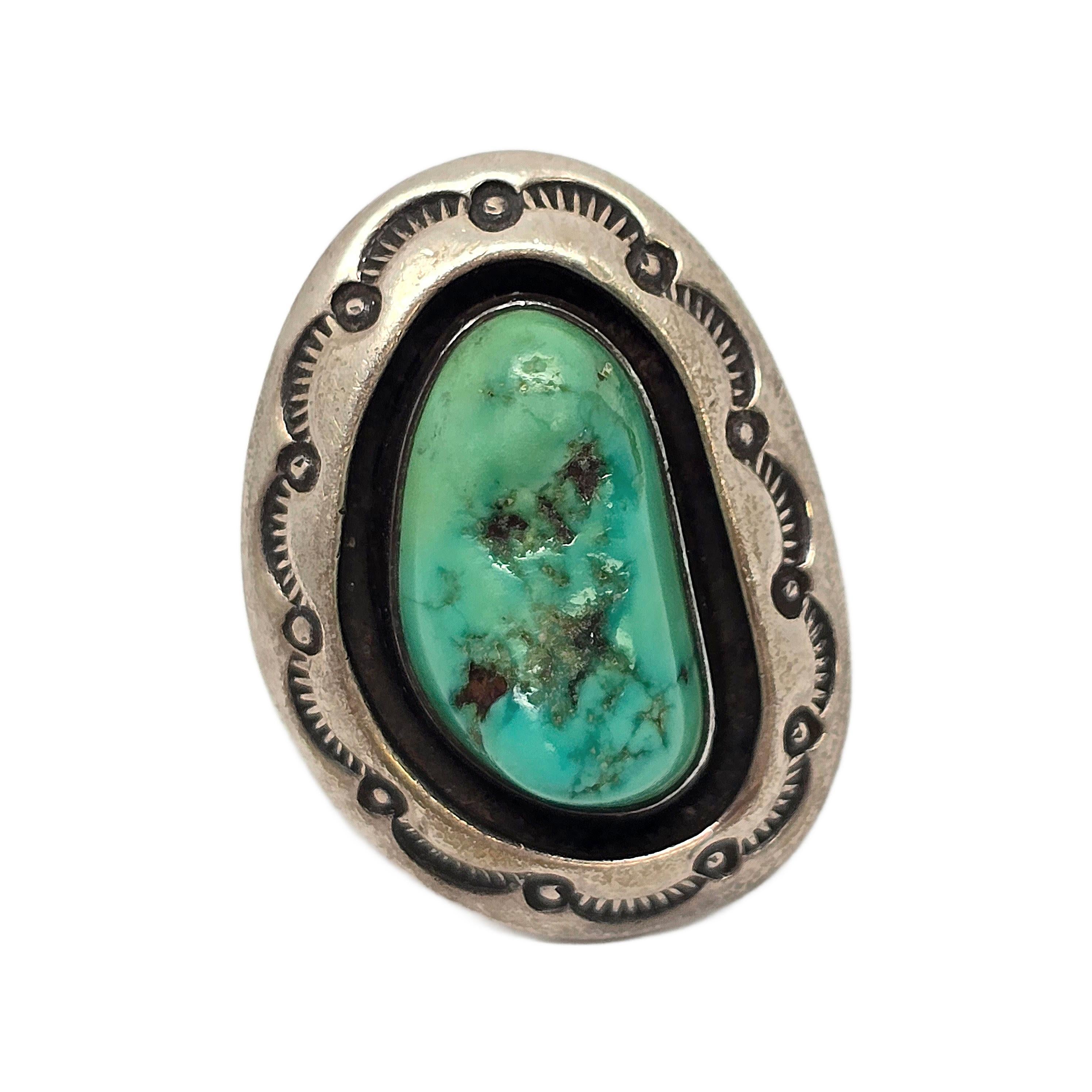 Native American LeRoy Begay Shadowbox Silver Turquoise Ring Size 7 3/4 #19871 1