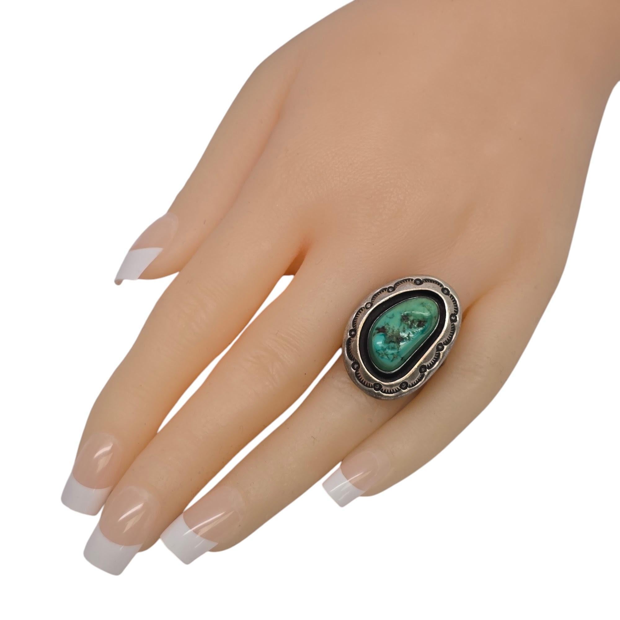 Native American LeRoy Begay Shadowbox Silver Turquoise Ring Size 7 3/4 #19871 4