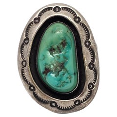 Native American LeRoy Begay Shadowbox Silver Turquoise Ring Size 7 3/4 #19871