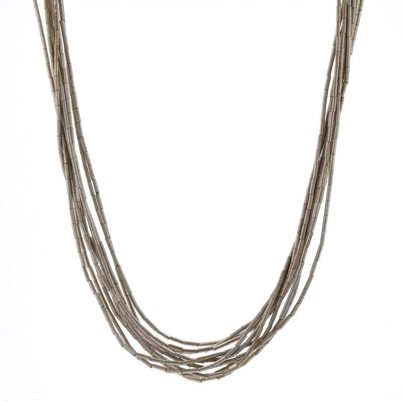 Zehnstrangige, perlenbesetzte, amerikanische Native American Liquid Silber Perlen-Halskette 23 3/4