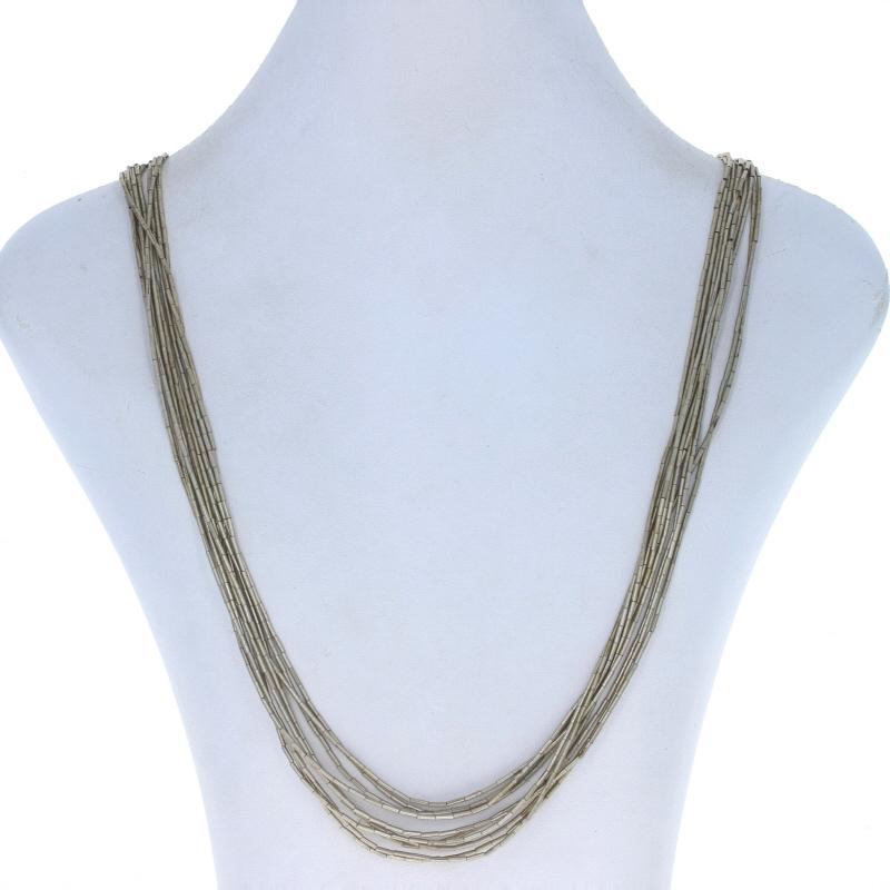 Zehnstrangige, perlenbesetzte, amerikanische Native American Liquid Silber Perlen-Halskette 23 3/4" Sterlingsilber im Angebot