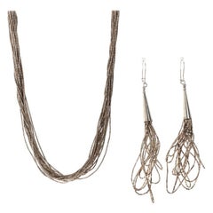 Set aus Ohrringen und Halskette aus Liquid-Silber der amerikanischen Ureinwohner, Sterlingsilber 925