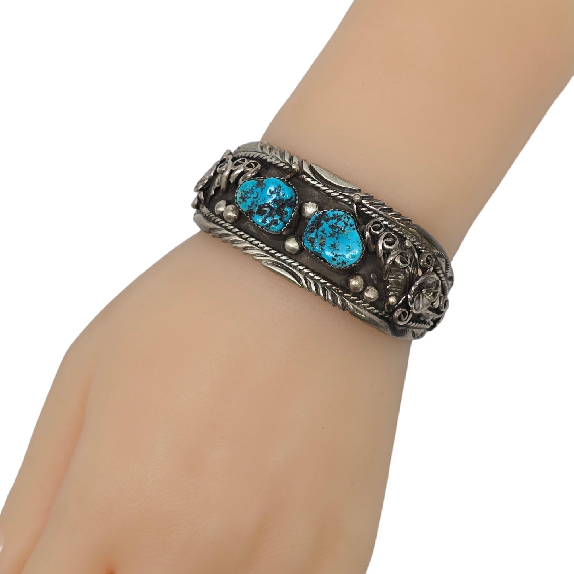 Native American Lutricia Yellowhair Sterling Silver Turquoise Bracelet #19915 For Sale 5