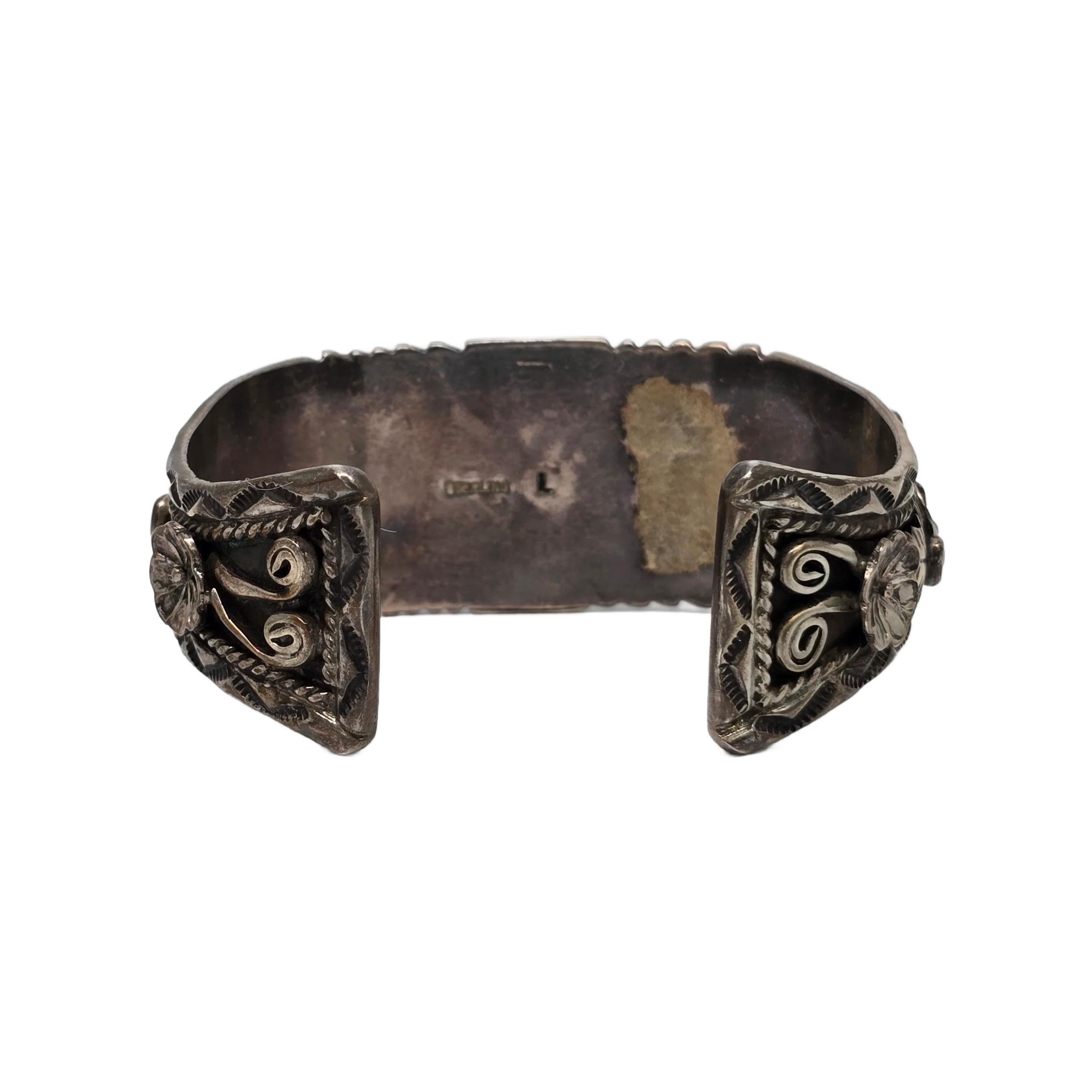 Cabochon Native American Lutricia Yellowhair Sterling Silver Turquoise Bracelet #19915 For Sale