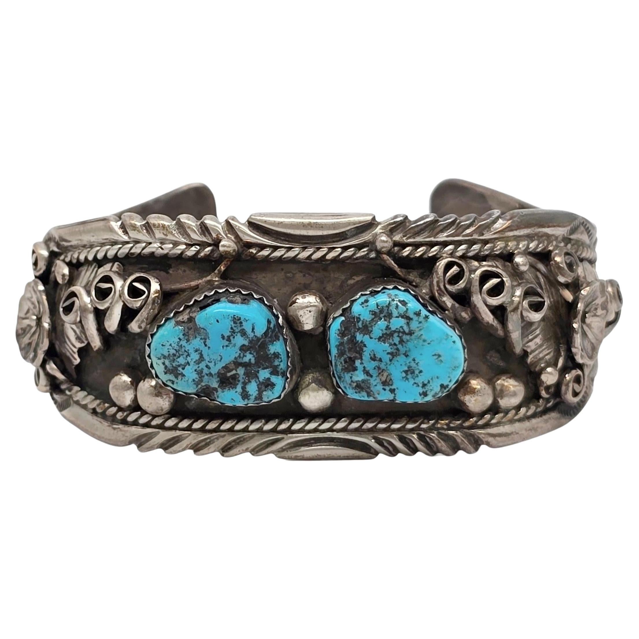 Native American Lutricia Yellowhair Sterling Silver Turquoise Bracelet #19915 For Sale