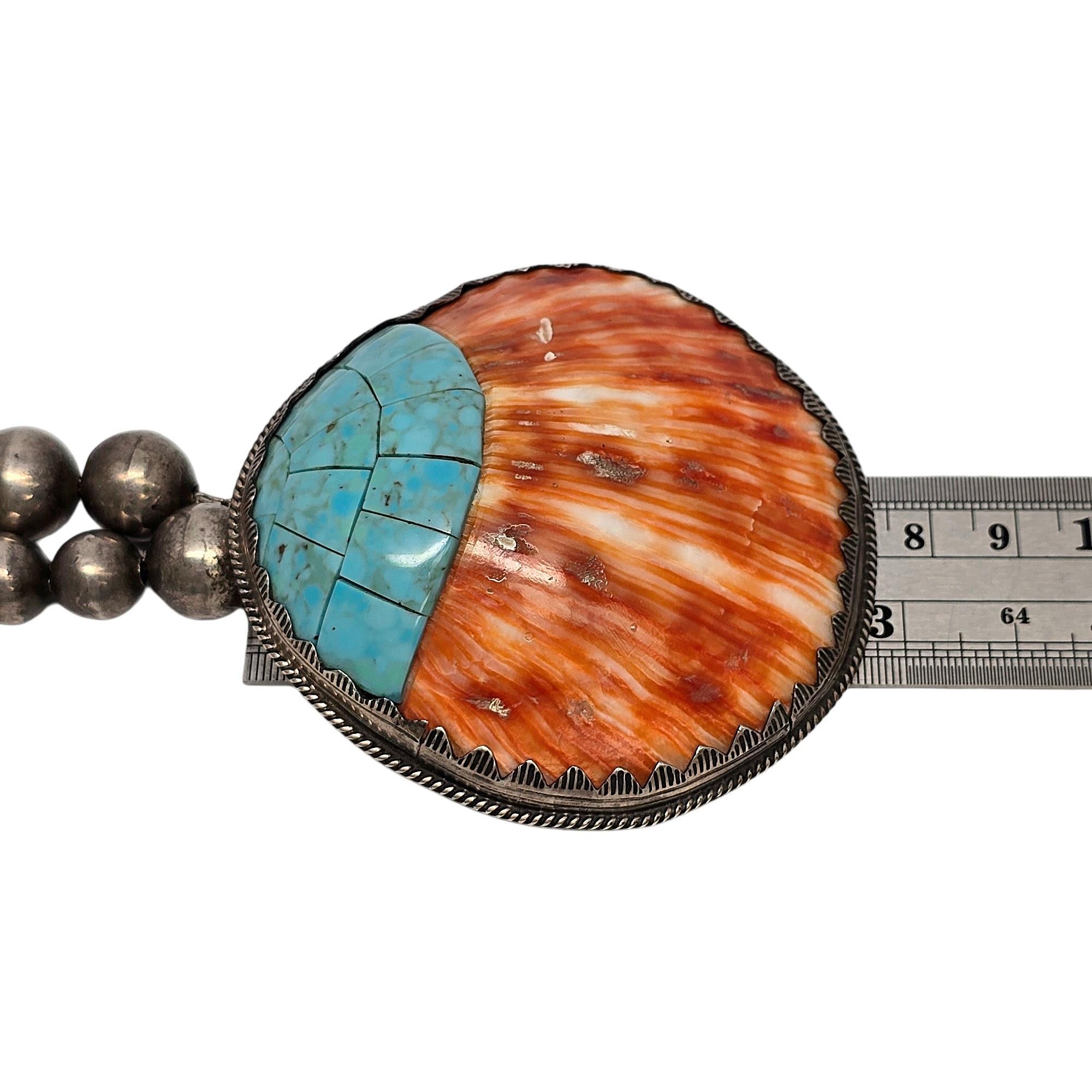 Native American M Begay Sterling Silver Spiny Oyster Necklace #20842 For Sale 5