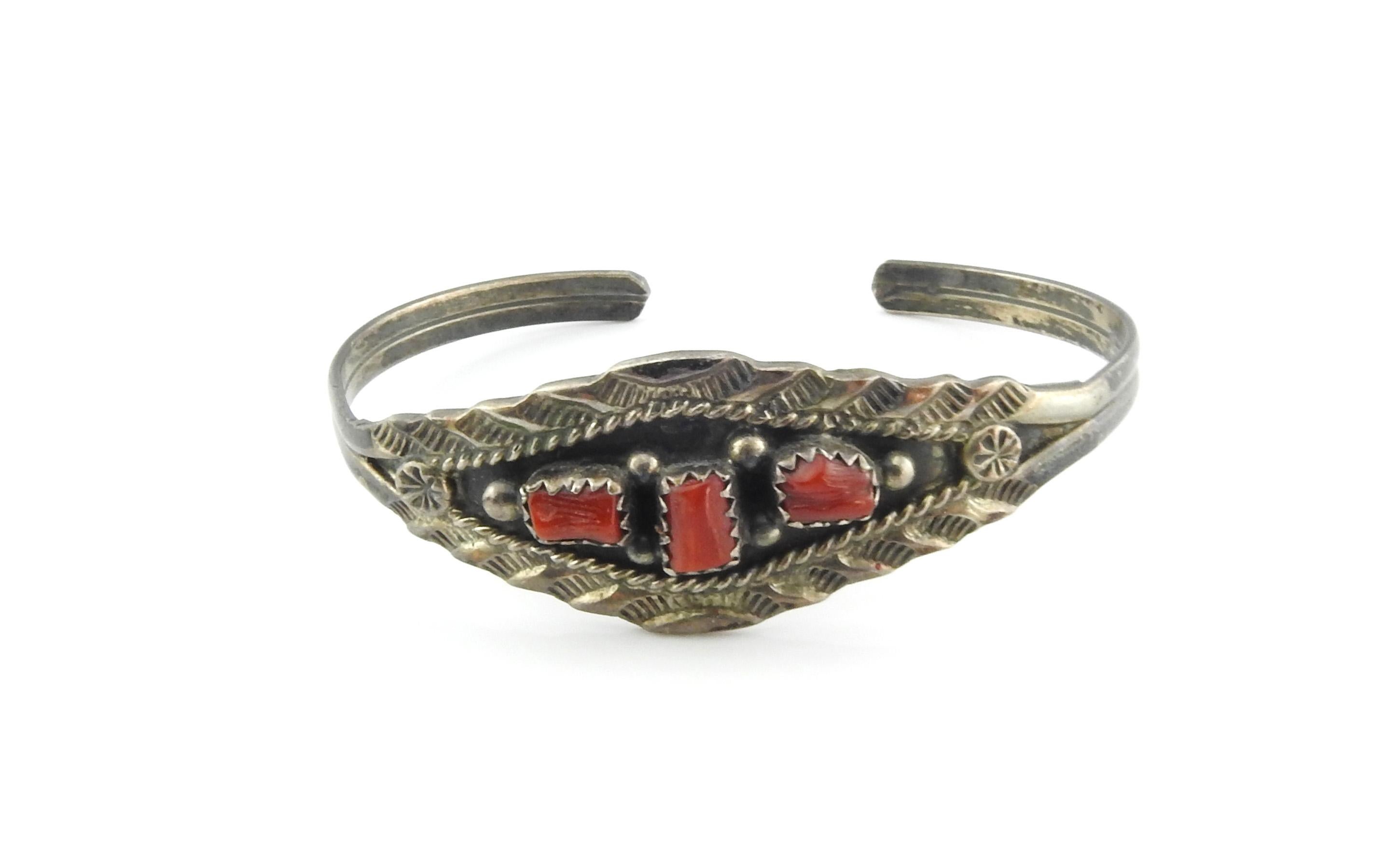 Cabochon Native American Marie B Sterling Silver Coral Cuff