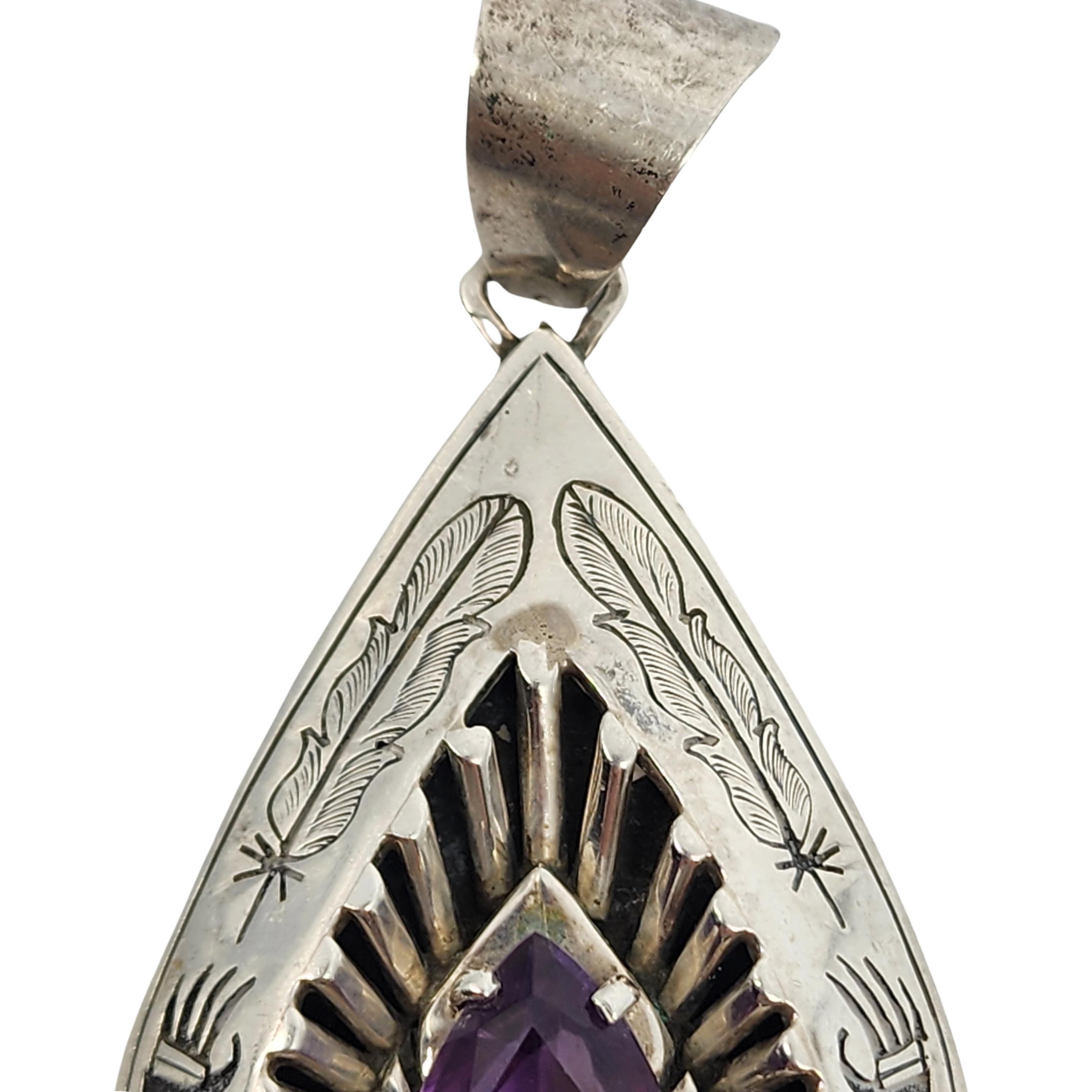 Native American Mark Yazzie Sterling Silver Amethyst Teardrop Pendant #16153 In Good Condition For Sale In Washington Depot, CT