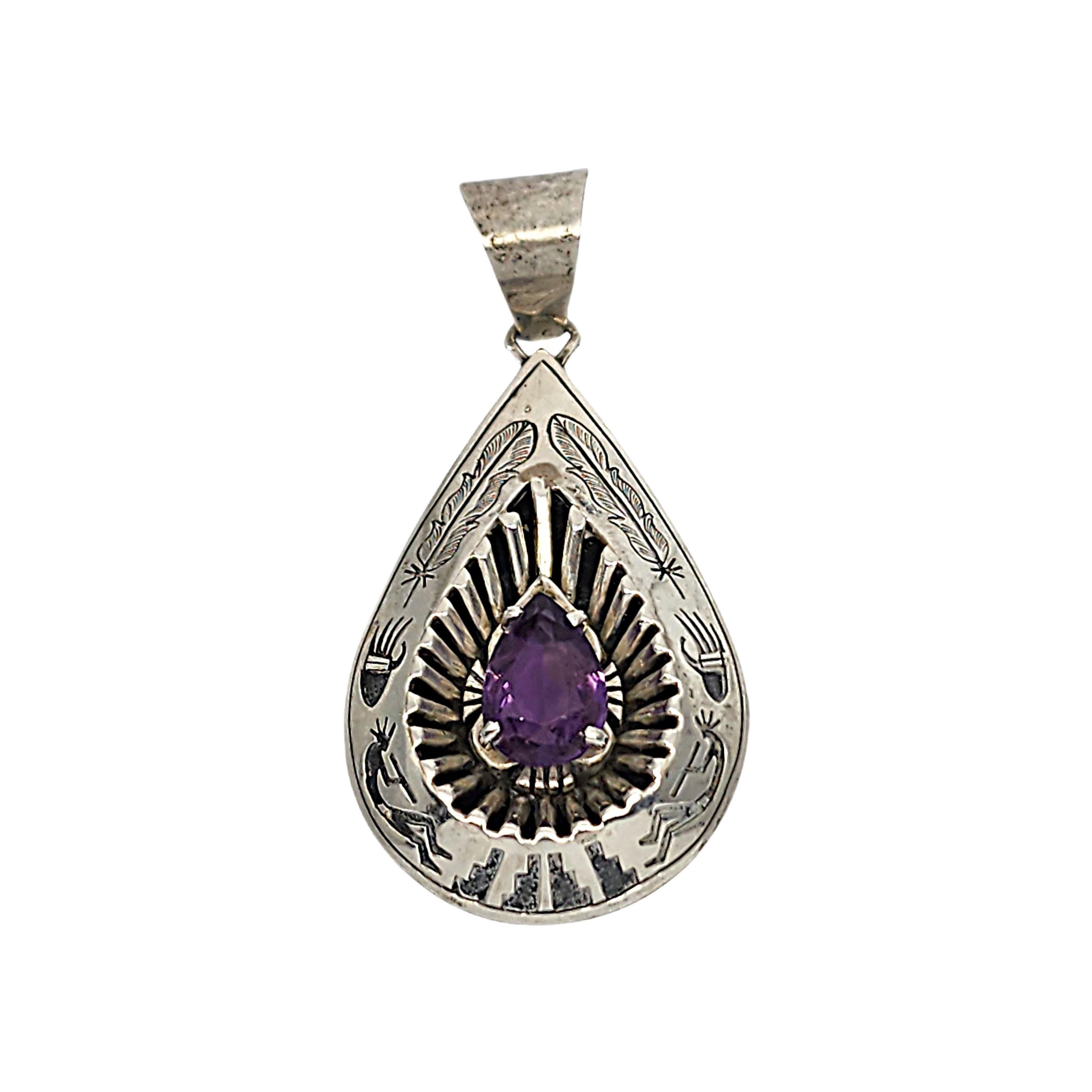 Ciondolo a goccia con ametista in argento sterling del nativo americano Mark Yazzie #20078 in vendita 6