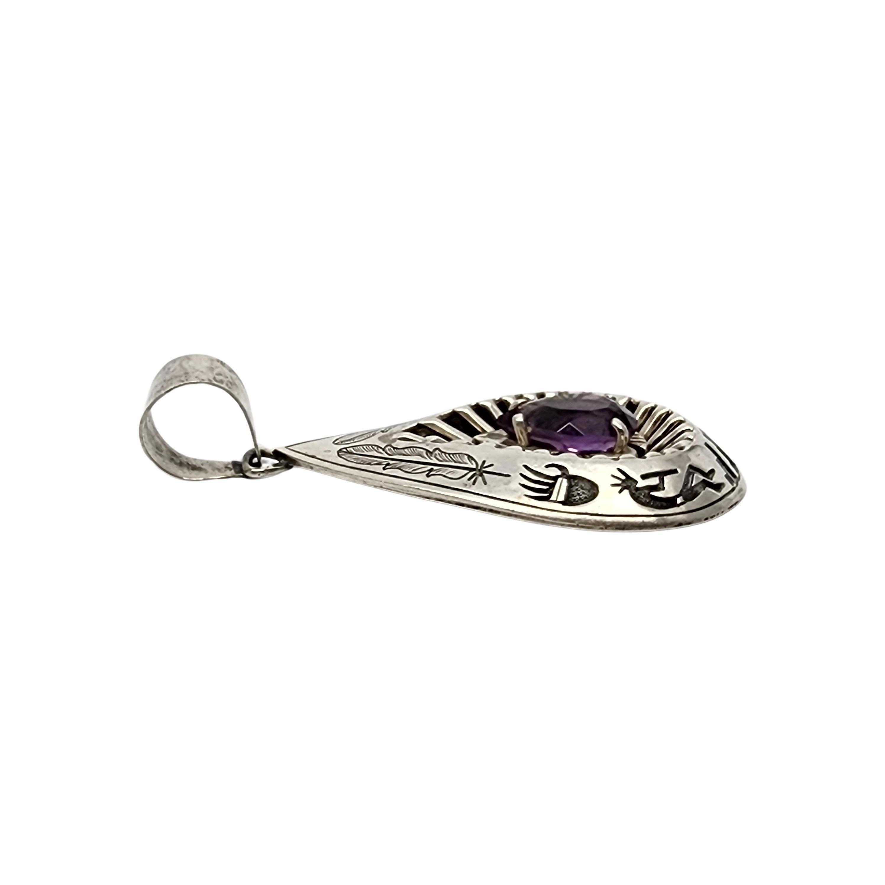 Ciondolo a goccia con ametista in argento sterling del nativo americano Mark Yazzie #20078 in vendita 2