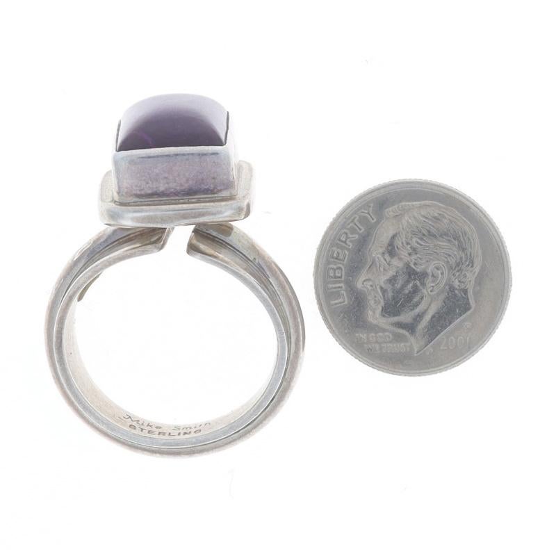 Native American Mike Smith Navajo Sugilite Solitaire Ring Sterling 925 Rect Cab 1