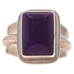 Native American Mike Smith Navajo Sugilite Solitaire Ring Sterling 925 Rect Cab