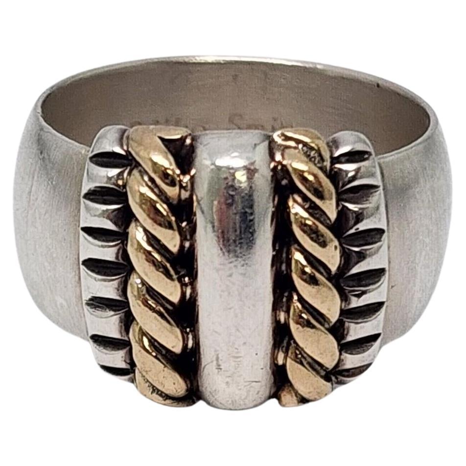 Native American Mike Smith Sterling Silver 14K Band Ring Size 6 1/2 #17125 For Sale