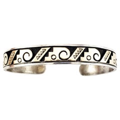 Native American Mike Sterling 14K Yellow Gold Rolling Waves Cuff Bracelet
