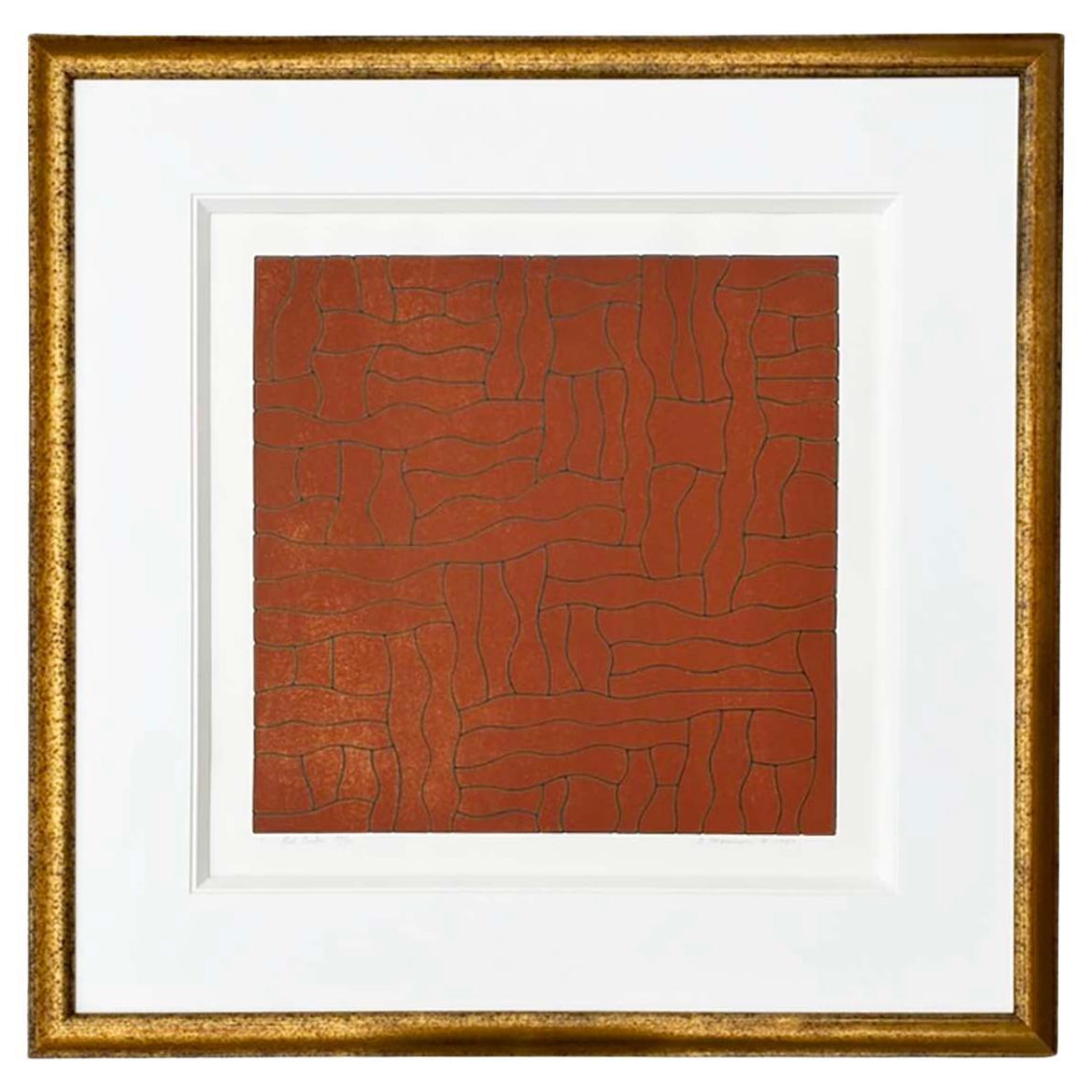 George Morrison "Roter Würfel" Lithographie 30/75, indianischer Modernist