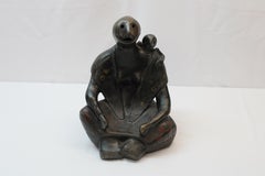 Native American Mother and Child Painted Ceramic Sculpture