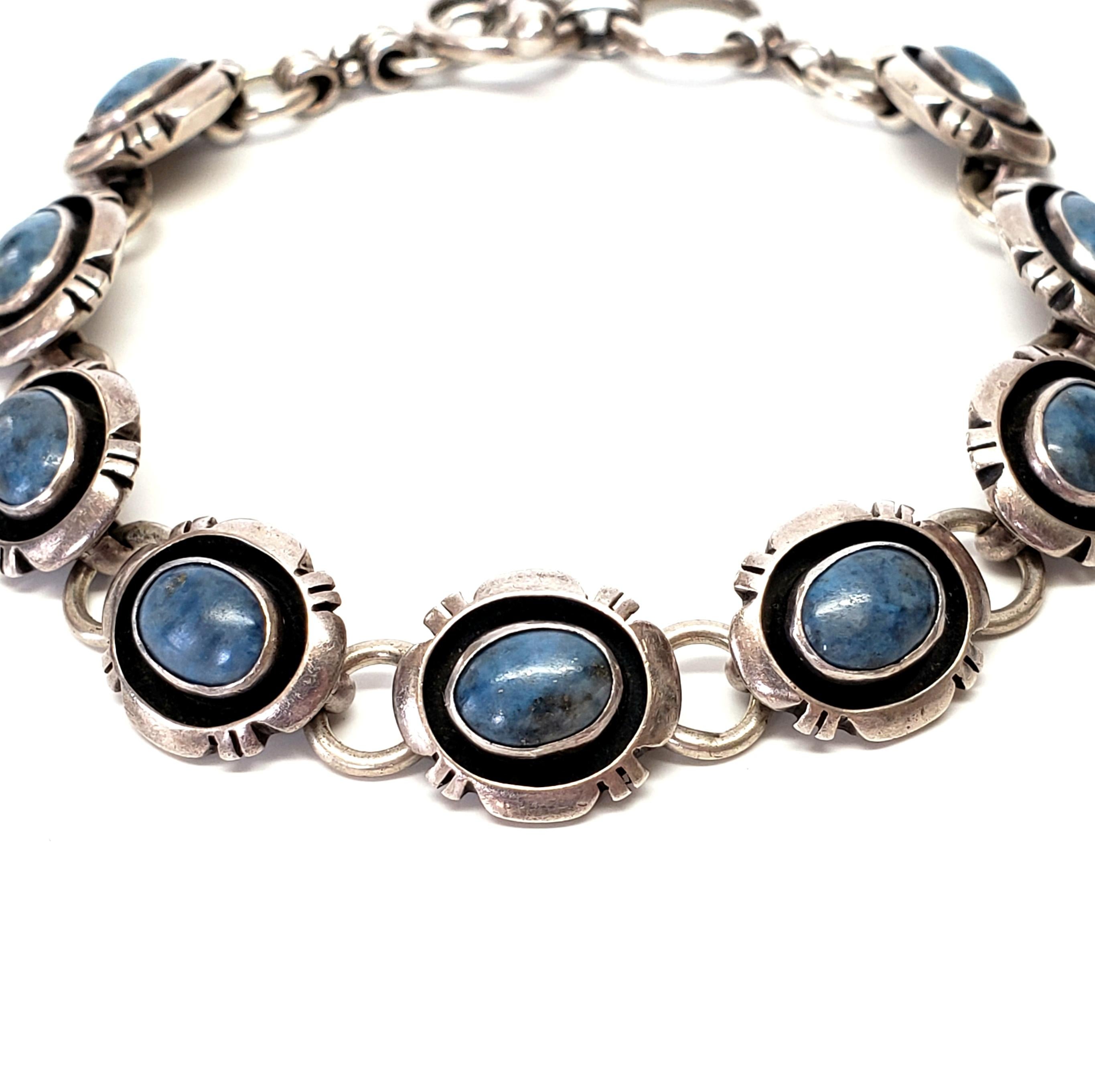 Native American Murray Jackson Sterling Silver Lapis Lazuli Link Bracelet In Good Condition In Washington Depot, CT