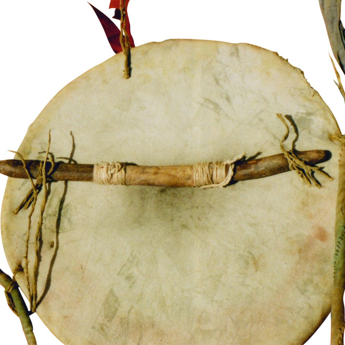 Muslin shield with backhand hold, bundle sticks with red and yellow ochre and original shoulder carrying strap. Ex Kammerer

Period: 19th Century

Origin: Sioux, Plains

Size: 16 1/2