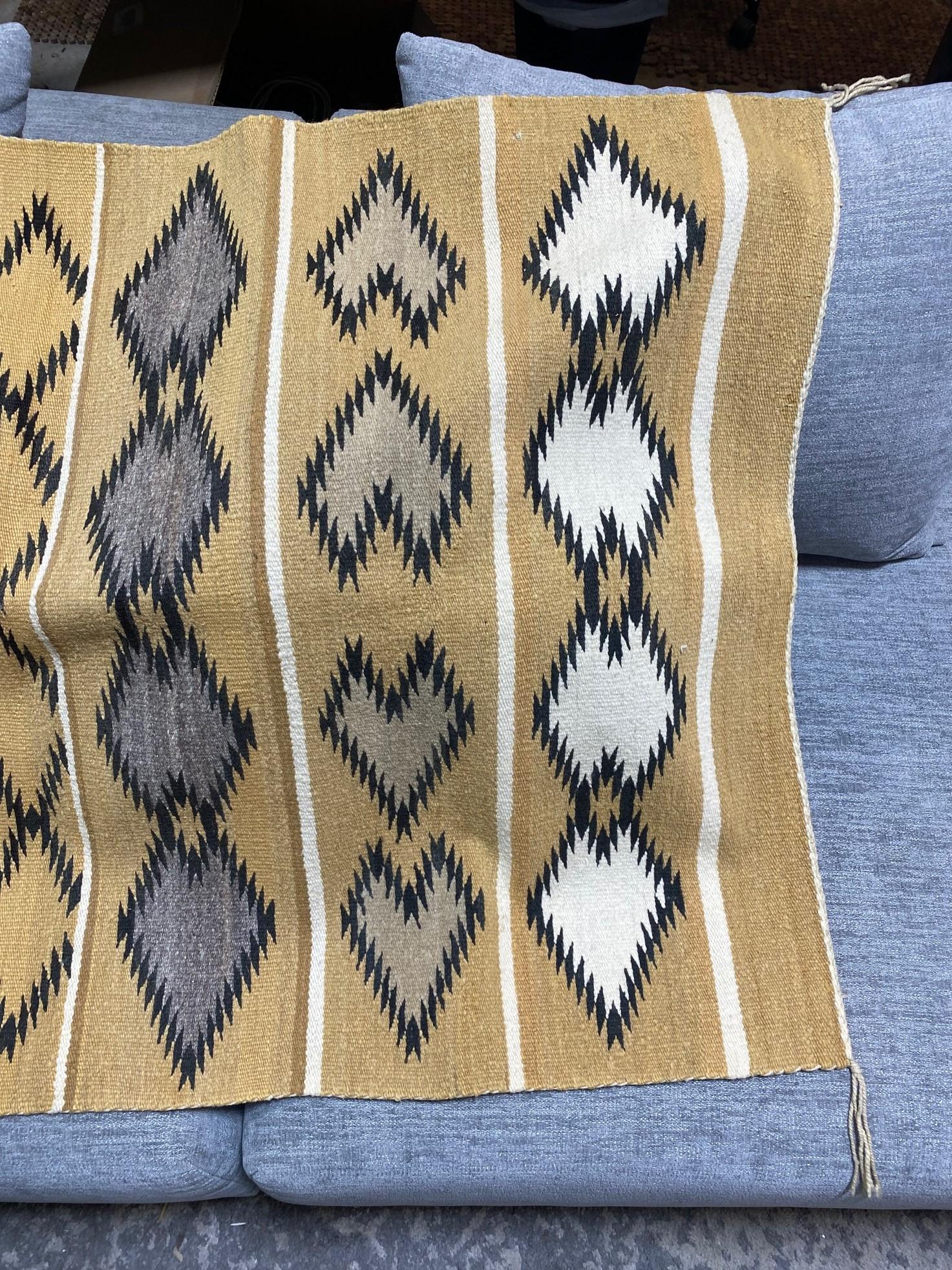 Hand-Woven Native American Navajo Antique Vintage Geometric Handwoven Wool Rug Blanket For Sale