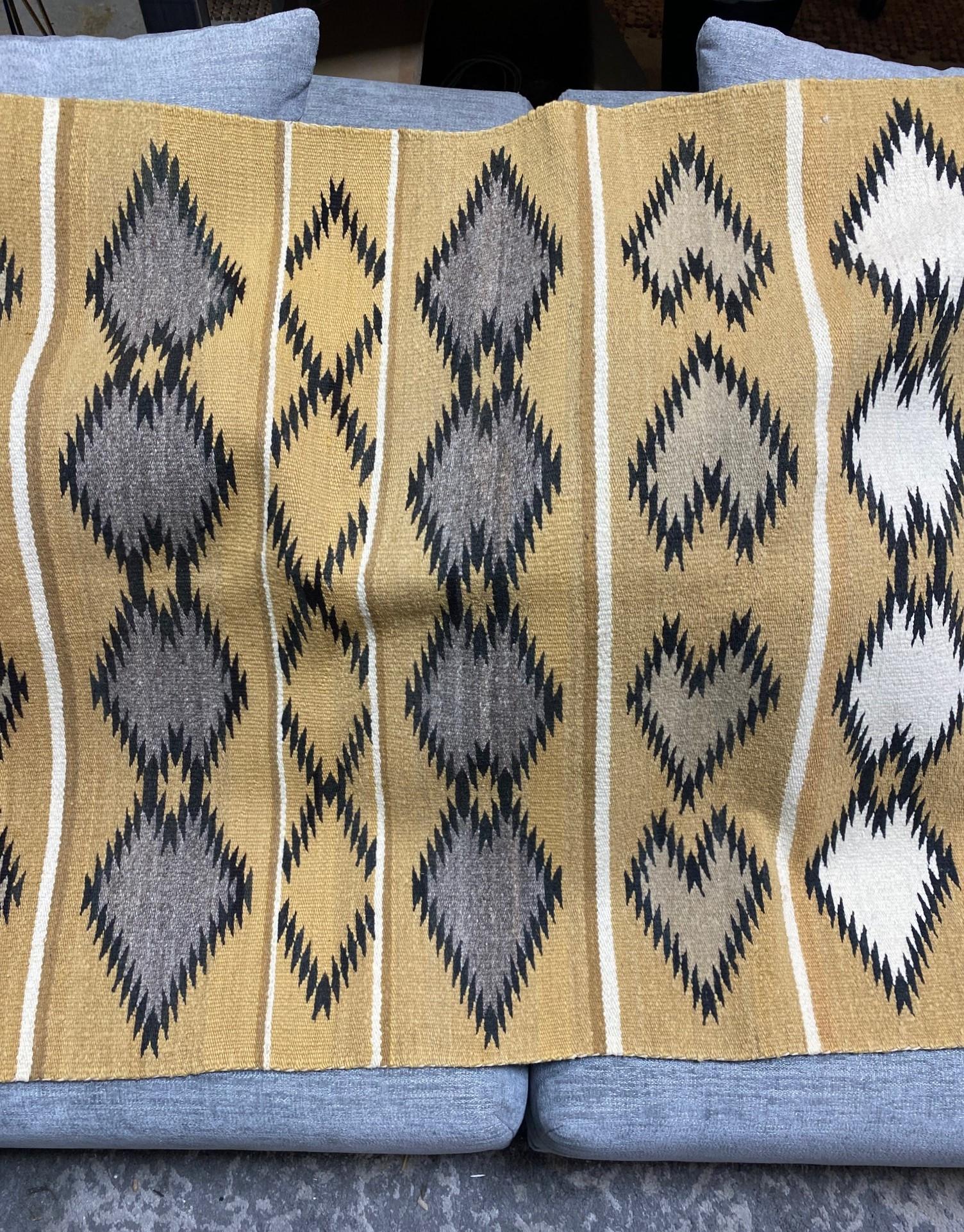 Native American Navajo Antique Vintage Geometric Handwoven Wool Rug Blanket In Good Condition For Sale In Studio City, CA