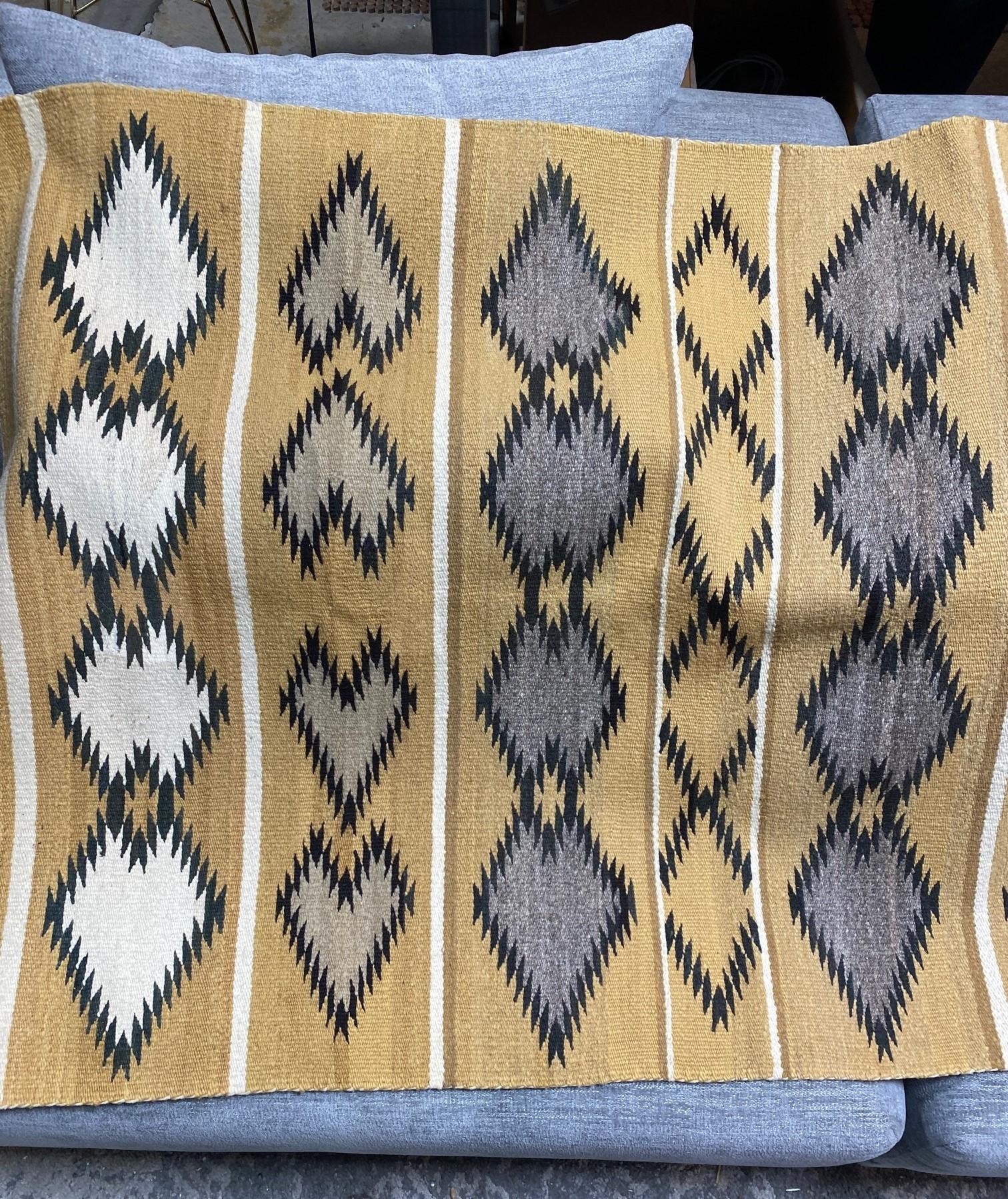 20th Century Native American Navajo Antique Vintage Geometric Handwoven Wool Rug Blanket For Sale