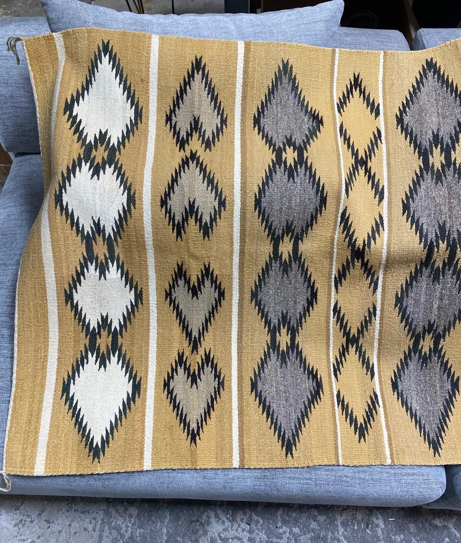 Native American Navajo Antique Vintage Geometric Handwoven Wool Rug Blanket For Sale 1