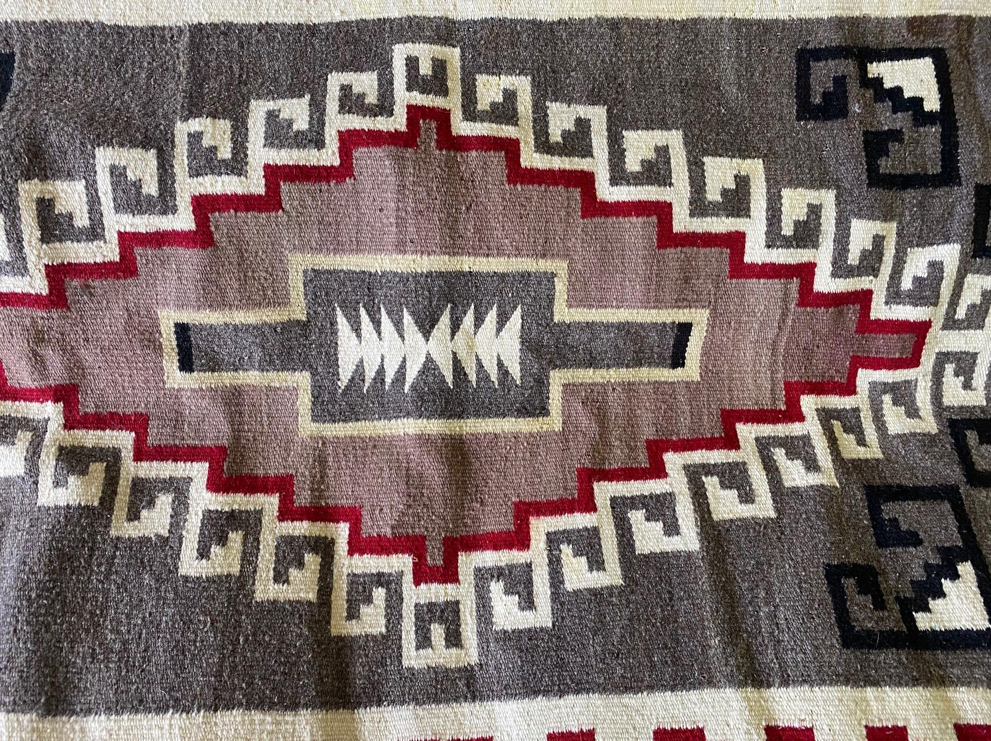Native American Navajo Colorful Handwoven Geometric Pattern Blanket Rug In Good Condition In Studio City, CA