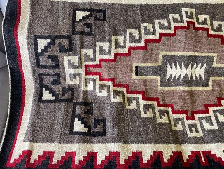 20th Century Native American Navajo Colorful Handwoven Geometric Pattern Blanket Rug For Sale