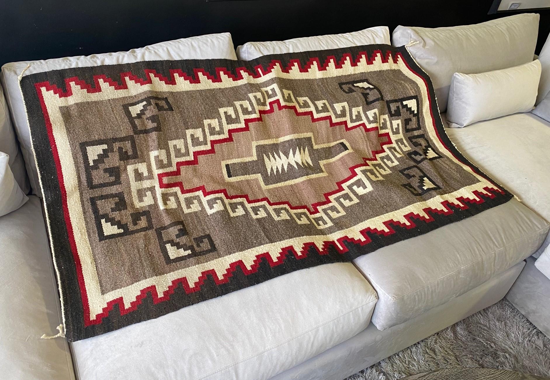 Native American Navajo Colorful Handwoven Geometric Pattern Blanket Rug 1