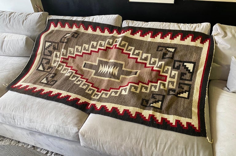 Native American Navajo Colorful Handwoven Geometric Pattern Blanket Rug For Sale 2