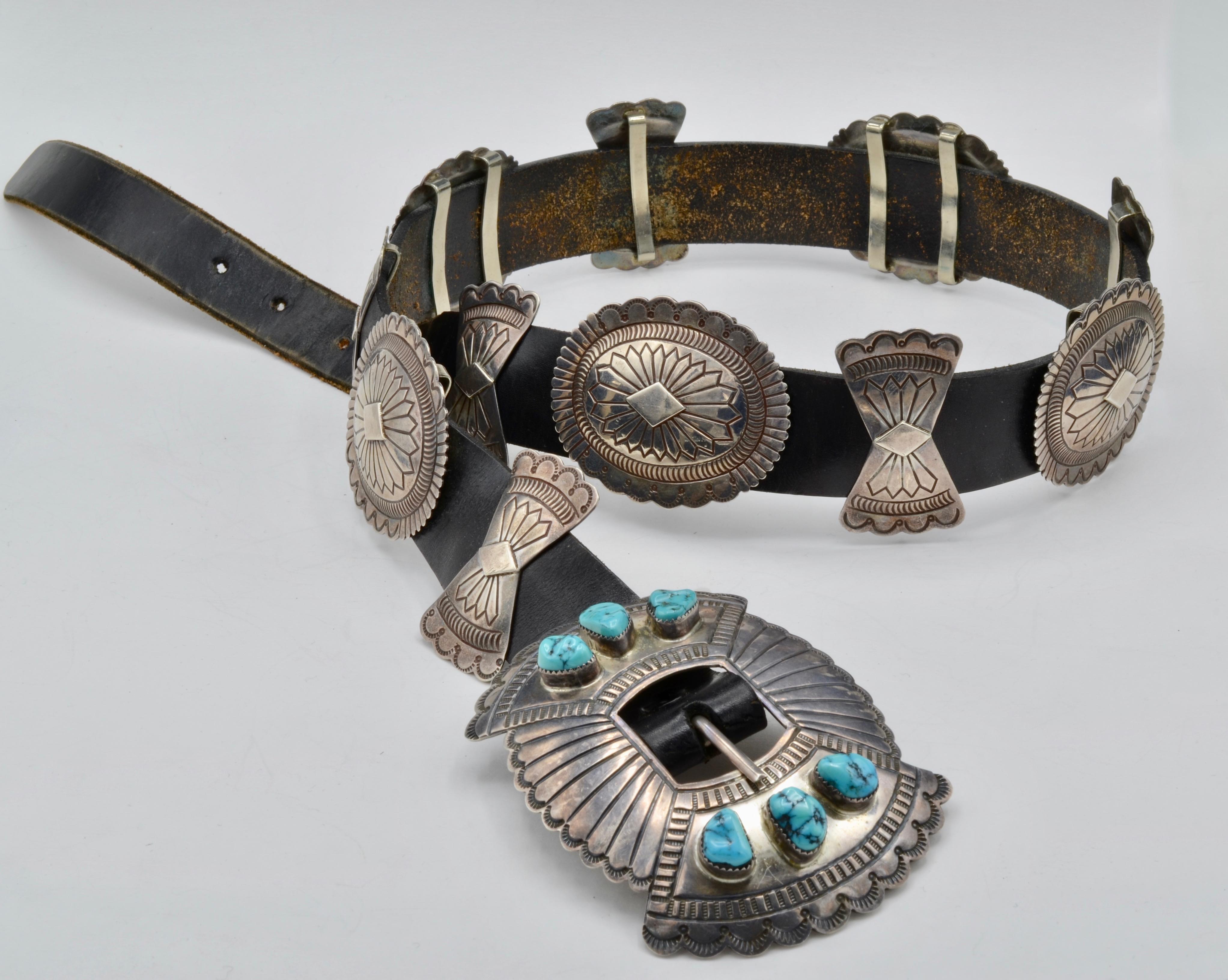 Native American Navajo Concho Belt Silver and Turquoise Susie James 1