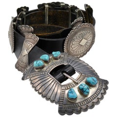 Ceinture Navajo amérindienne Concho en argent et turquoise Susie James