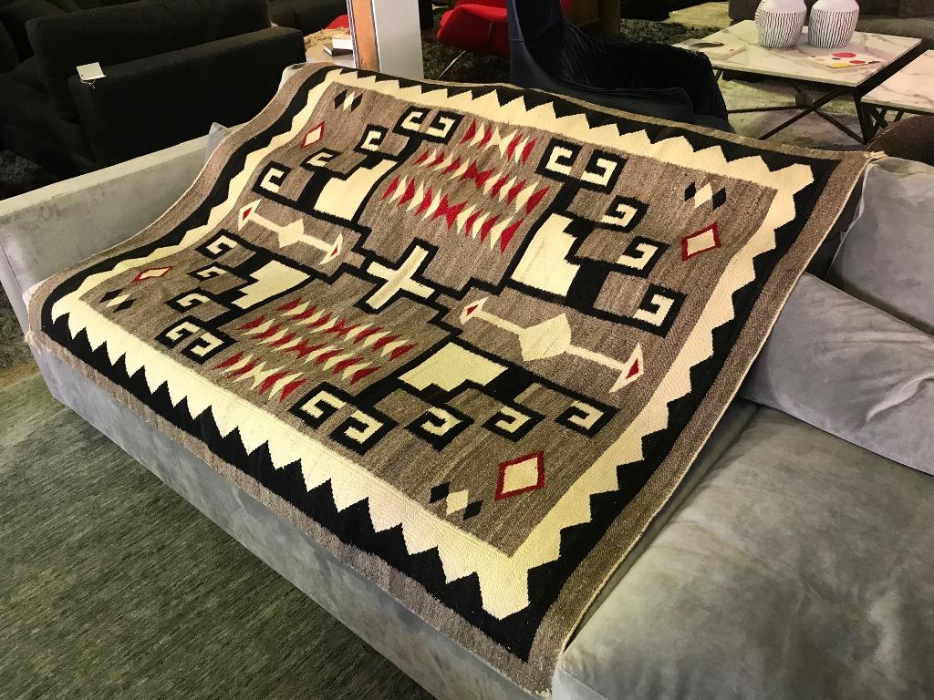 Hand-Woven Native American Navajo Crystal Region Handwoven Storm Pattern Rug, circa 1930s