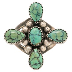 Bague Navajo amérindienne à cinq pierres turquoise
