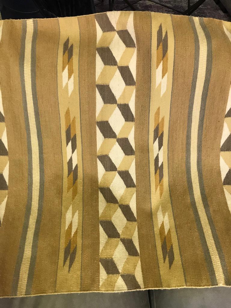 Hand-Woven Native American Navajo Geometric Optical Handwoven Rug Blanket For Sale