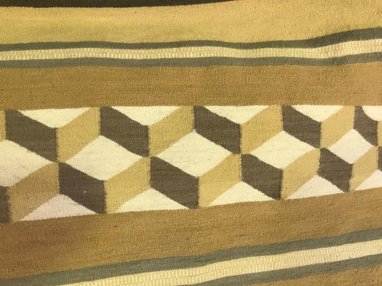 Wool Native American Navajo Geometric Optical Handwoven Rug Blanket For Sale