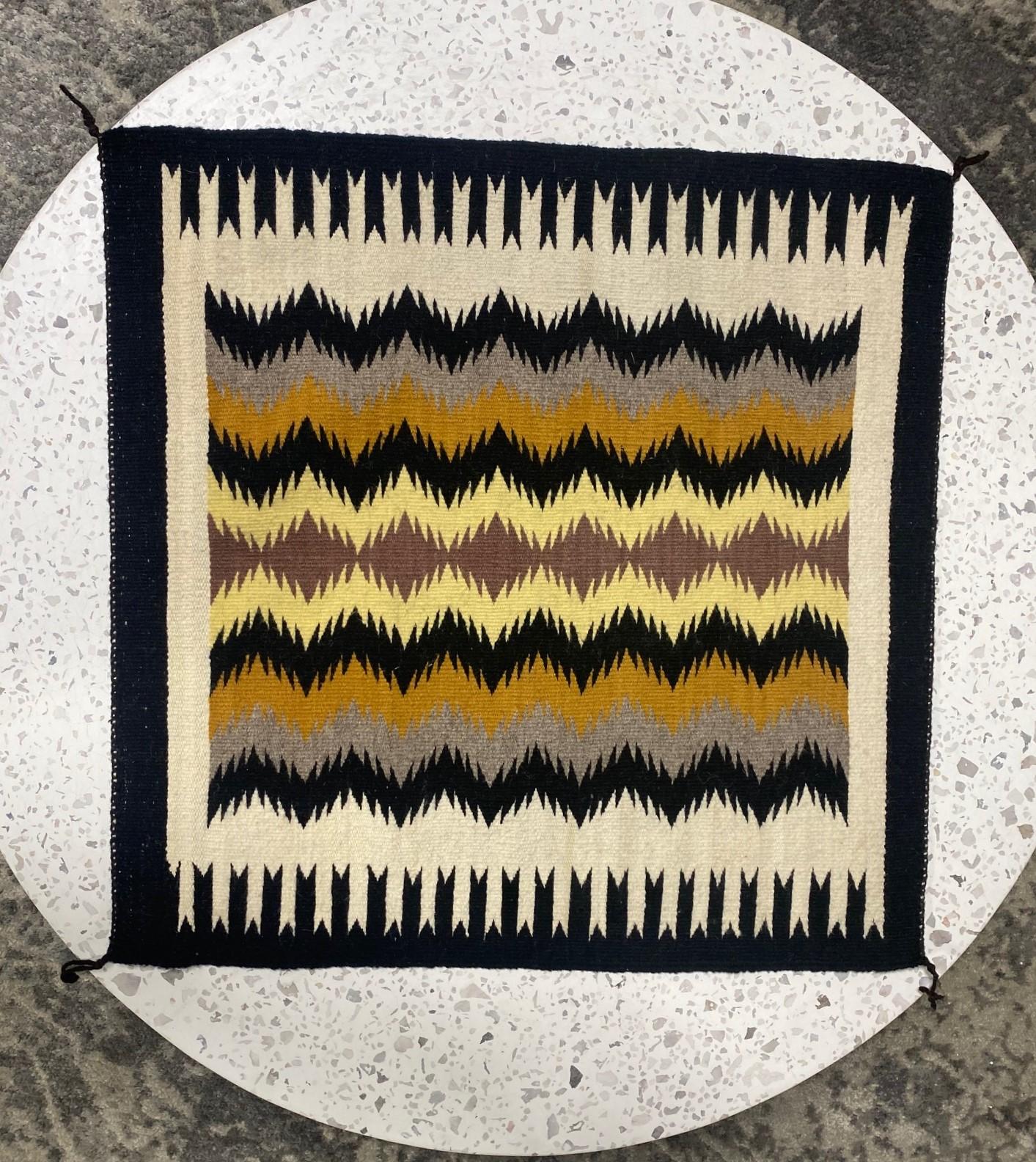 Native American Navajo Handwoven Wool Geometric Rug Mat For Sale 5