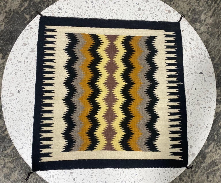 Native American Navajo Handwoven Wool Geometric Rug Mat For Sale 1
