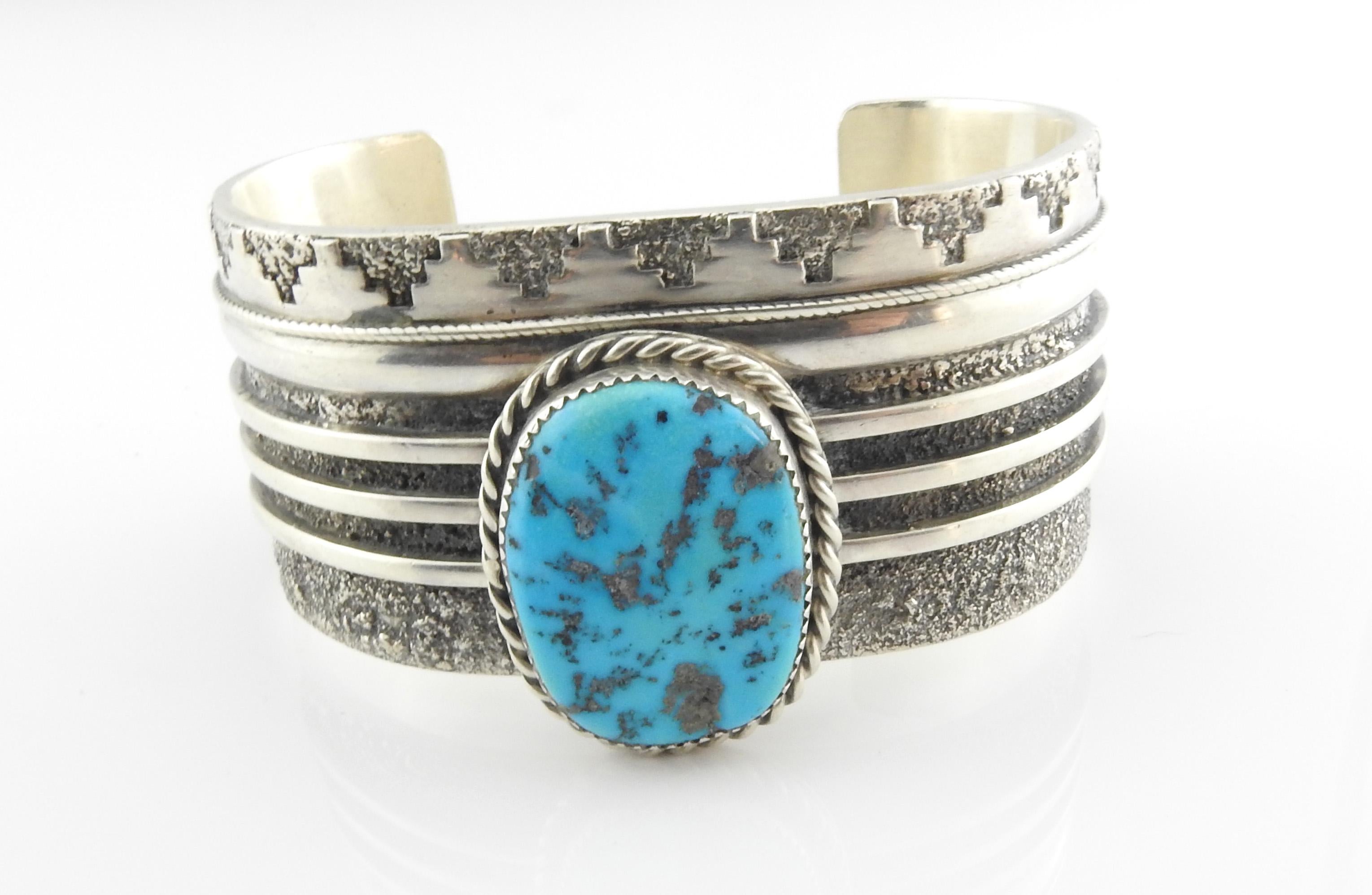 Oval Cut Native American Navajo L. Begay Sterling Silver Turquoise Cuff Bracelet