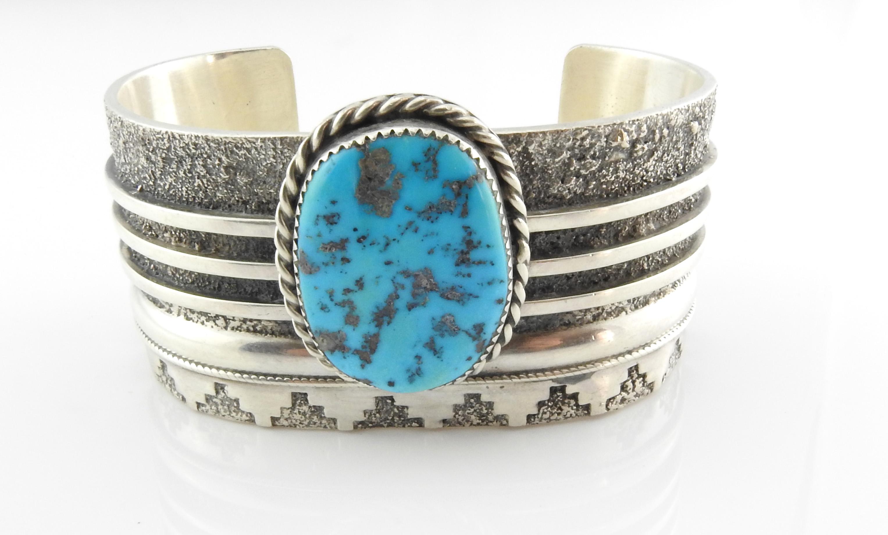 Native American Navajo L. Begay Sterling Silver Turquoise Cuff Bracelet In Good Condition In Washington Depot, CT