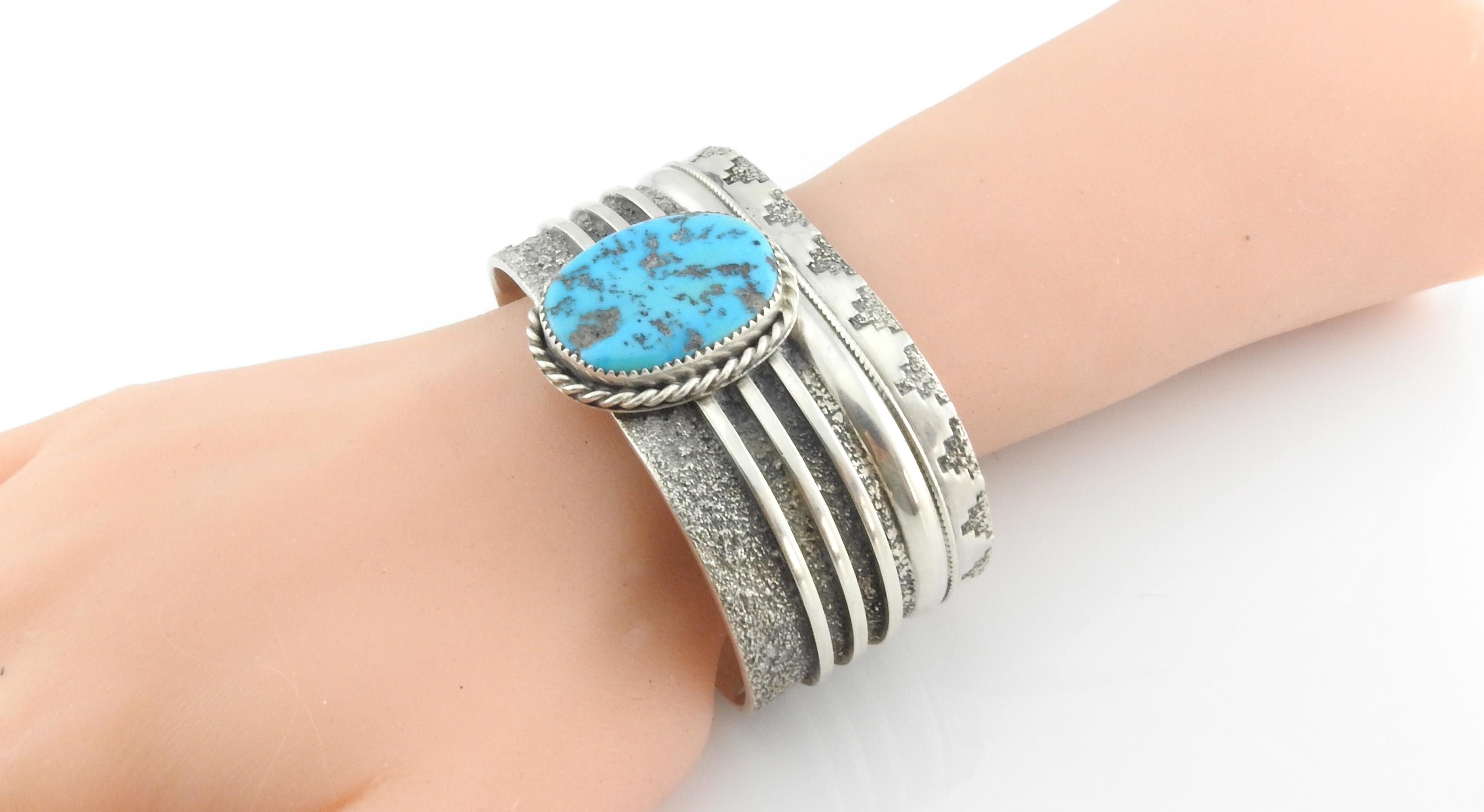 Women's or Men's Native American Navajo L. Begay Sterling Silver Turquoise Cuff Bracelet