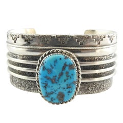 Native American Navajo L. Begay Sterling Silver Turquoise Cuff Bracelet