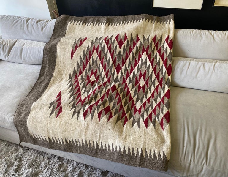 Native American Navajo Large Colorful Hand Woven Geometric Pattern Rug Blanket For Sale 6