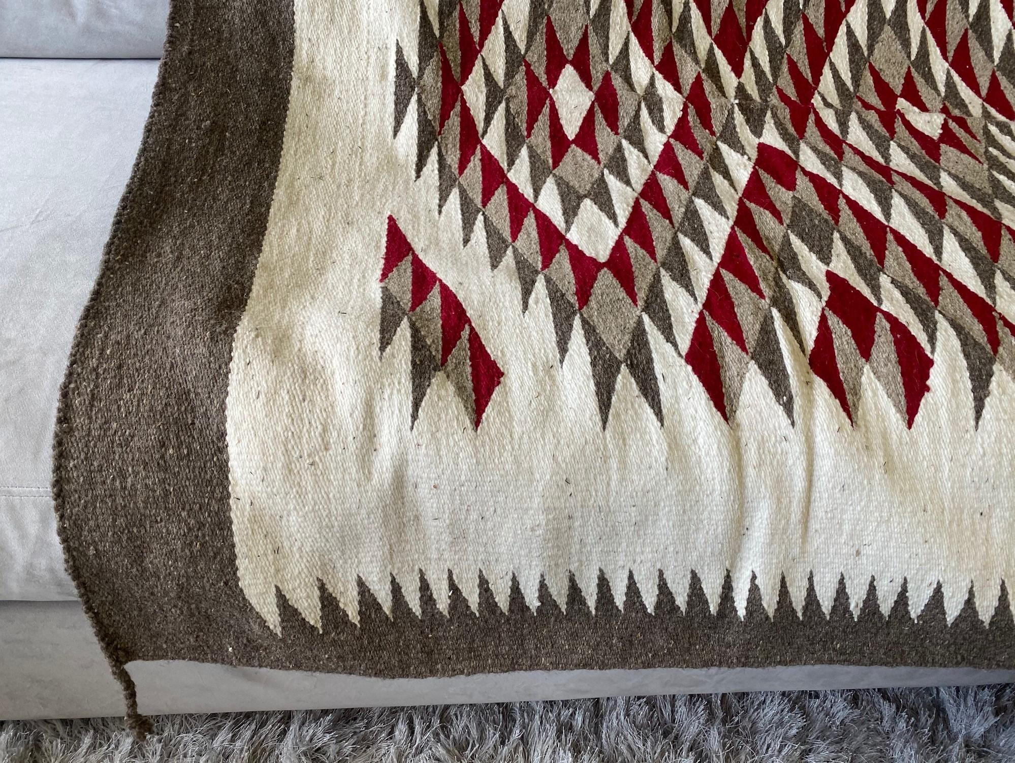 20th Century Native American Navajo Large Colorful Hand Woven Geometric Pattern Rug Blanket