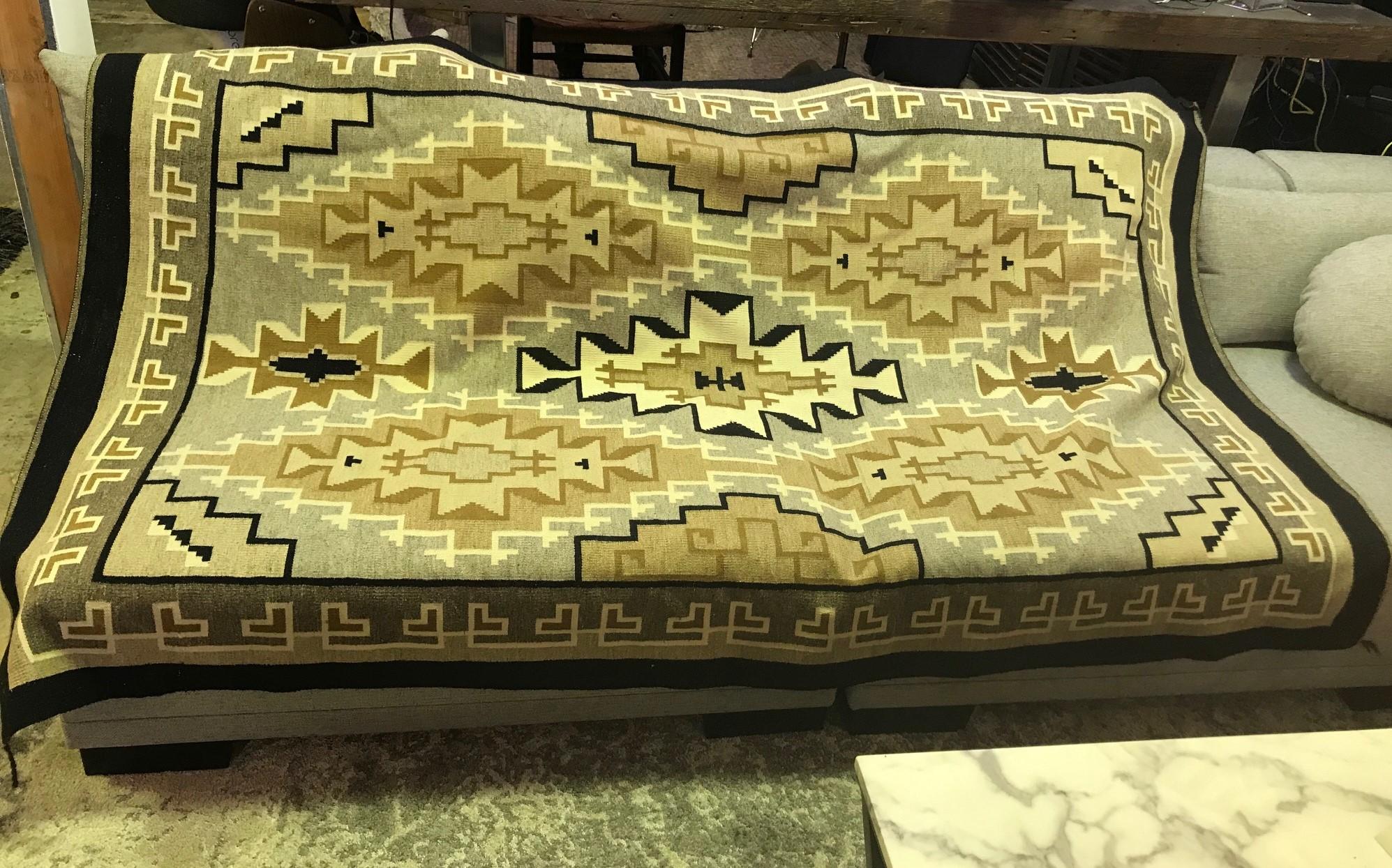 Wool Native American Navajo Large Colorful Handwoven Geometric Pattern Rug Blanket