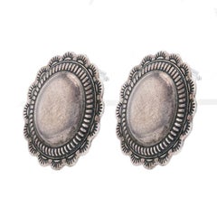 Native American Navajo Large Dome Stud Earrings - Sterling 925 Etched Scallop