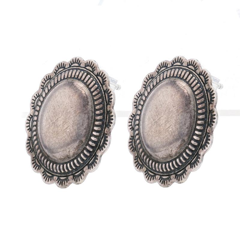 Boucles d'oreilles à large dôme Navajo - Sterling 925 gravé à l'écaille Pour femmes en vente